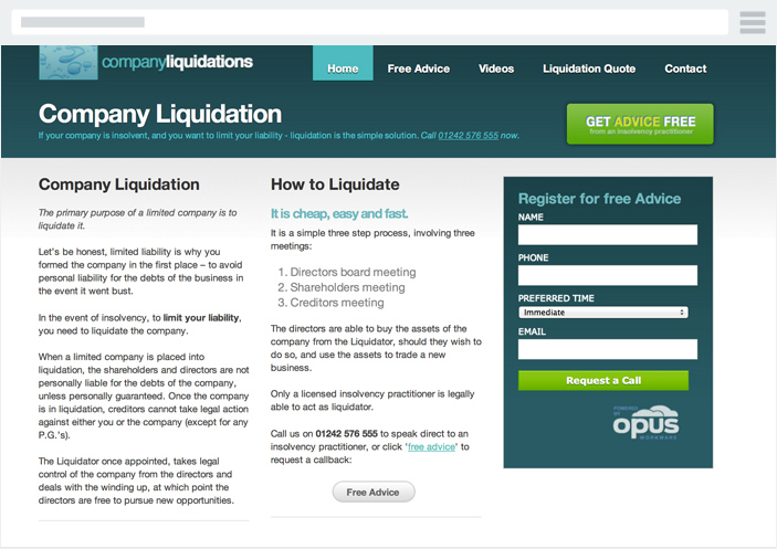 Company liquidations screenshot